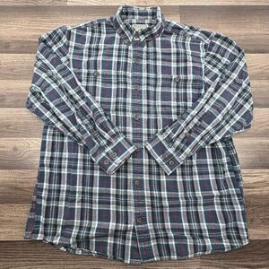 DULUTH‎ TRADING CO Shirt Men Large Heavy Flannel Plaid Button Up Long Sleeve EUC